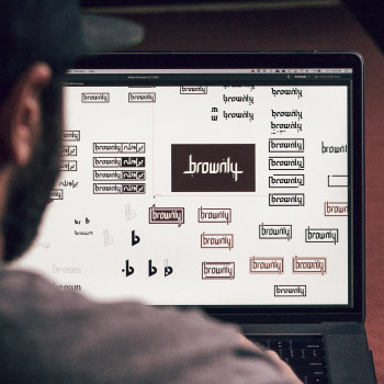 Brownly digital logo work in progress on computer